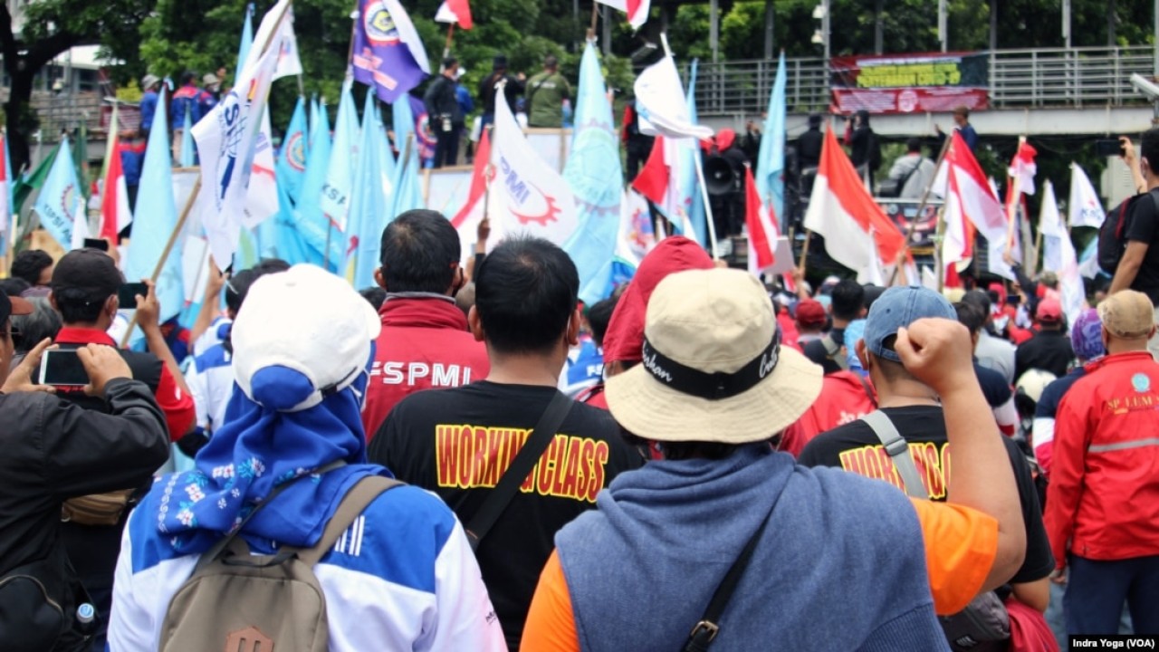 Demonstrasi buruh. (VoA Indonesia)