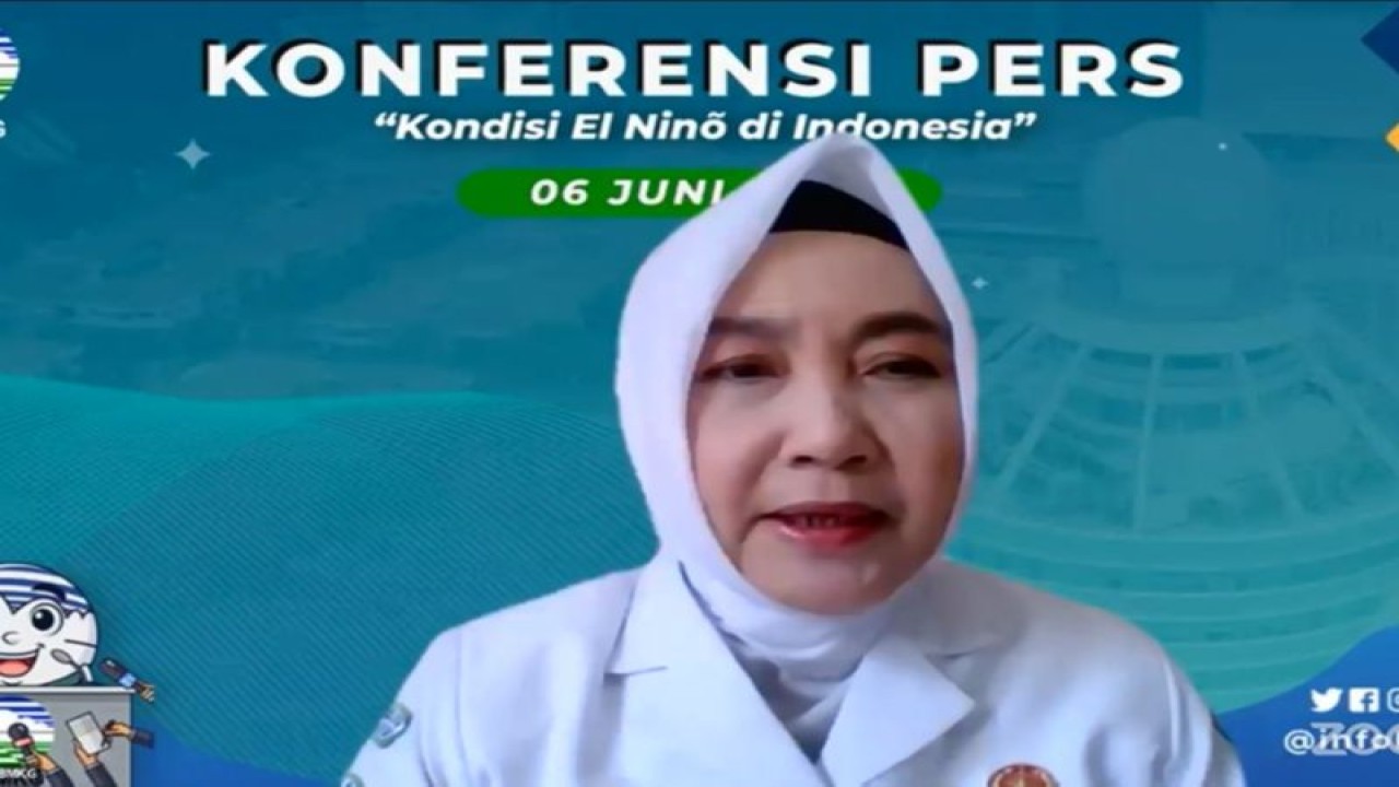 Tangkapan layar Kepala BMKG Dwikorita Karnawati dalam konferensi pers perkembangan El Nino diikuti di Jakarta, Selasa (6/6/2023). (ANTARA/Youtube BMKG)