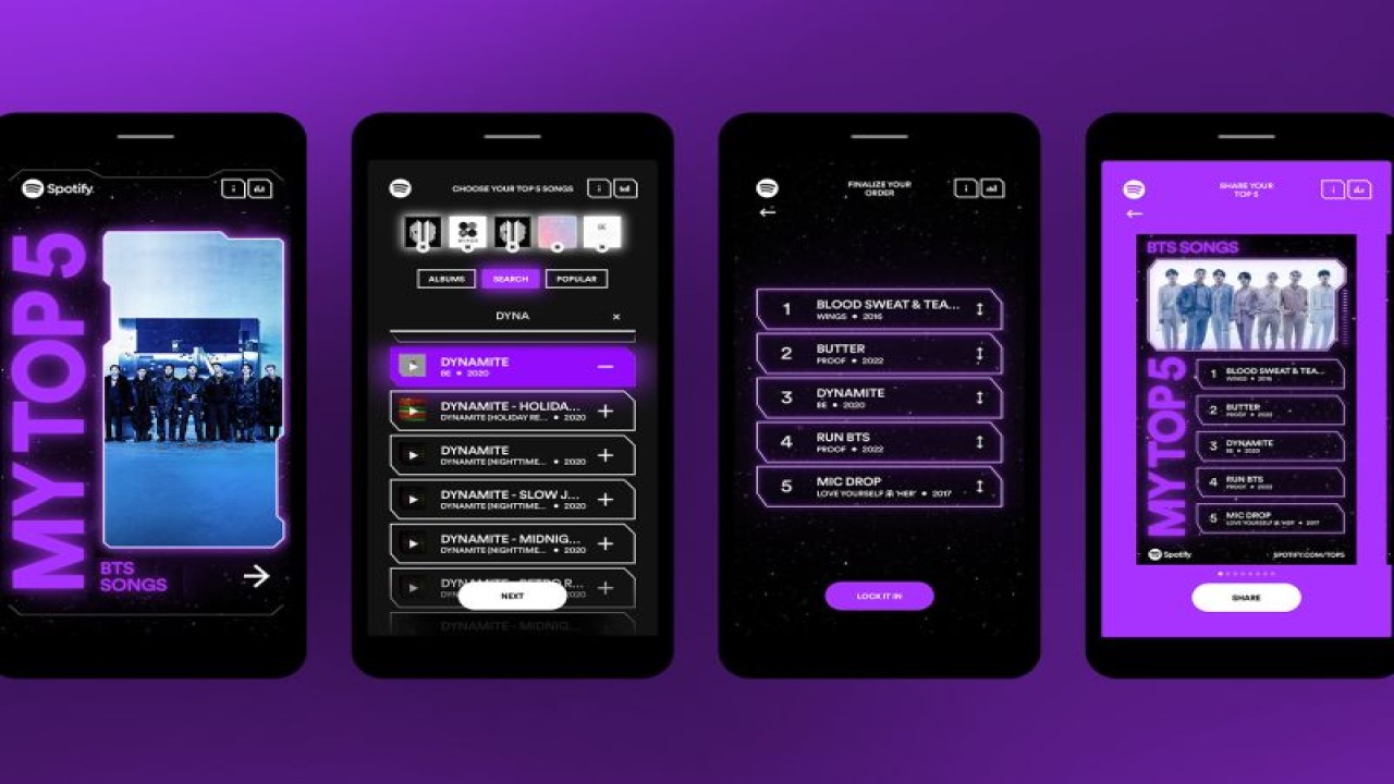 Fitur "My Top 5: BTS Songs" di Spotify. (ANTARA/HO-Spotify)