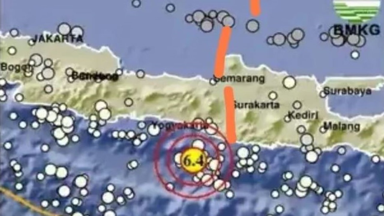 Gempa berkekuatan 6.4 magnitudo mengguncang Yogyakarta. (Tangkapan layar Twitter @infoBMKG)