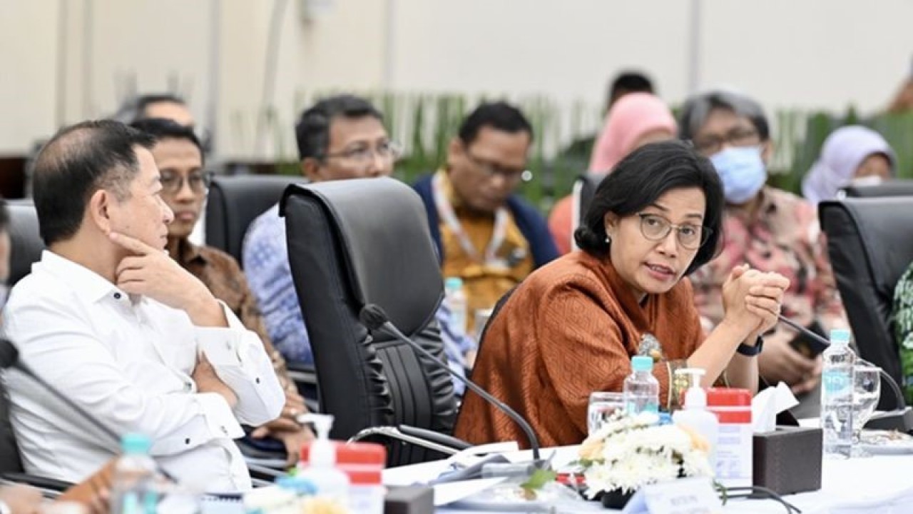 Menteri Keuangan (Menkeu) Sri Mulyani dalam Rapat Dewan Pengarah Satu Data Indonesia Tahun 2023 di Jakarta, Selasa (11/07/2023). ANTARA/HO-Kementerian Keuangan