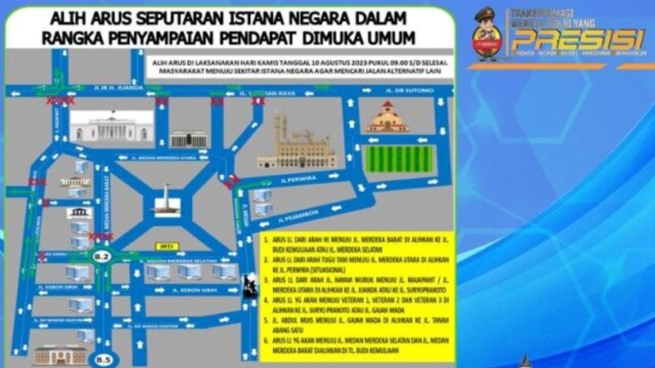 Rekayasa lalu lintas di sekitar Patung Kuda diberlakukan akibat adanya aksi massa. (Istimewa/Twitter @TMCPoldaMetro)