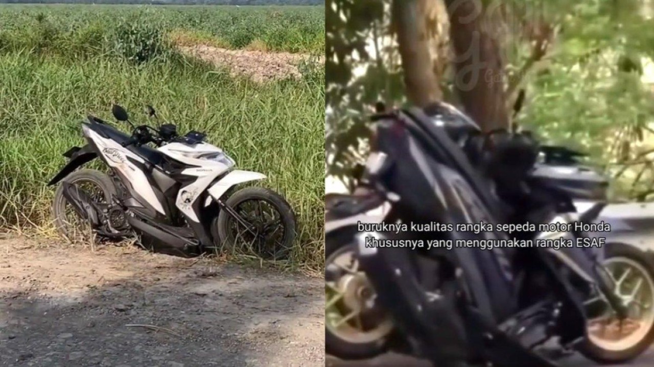 Rangka sepeda motor yang patah dan viral di media sosial. (Net)