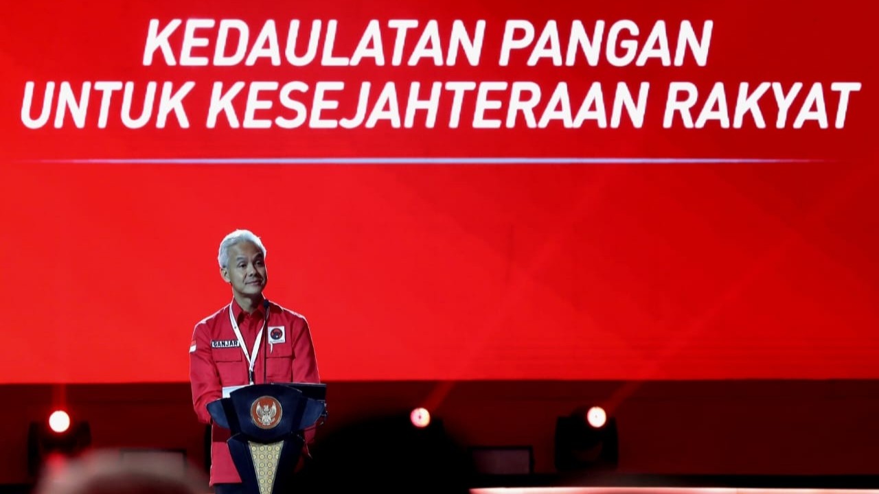 Ganjar Pranowo saat berpidato di Rakernas IV PDIP.