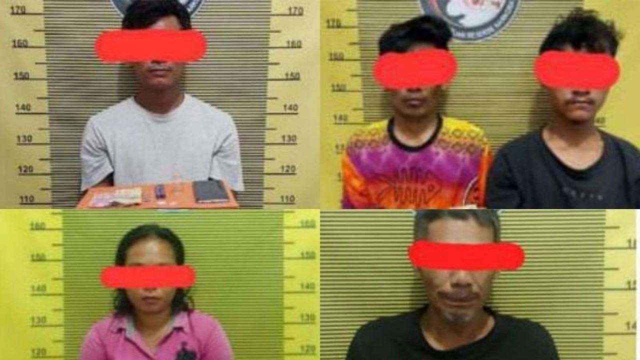 Lima orang tersangka kasus narkoba yakni PCP, JBT, LGM , M, dan RMP ditahan di Polres Sibolga. ((ANTARA/HO-Humas Polres Sibolga)
