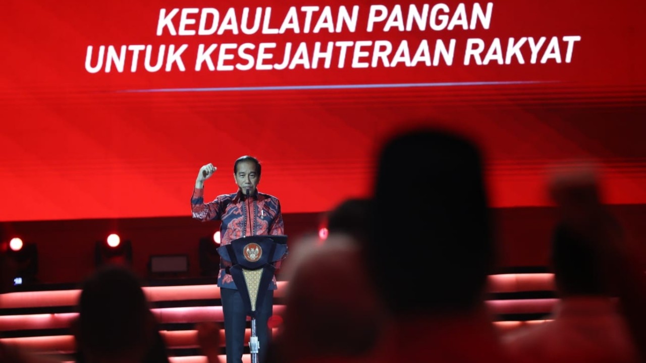 Presiden Jokowi di Rakernas IV PDIP.