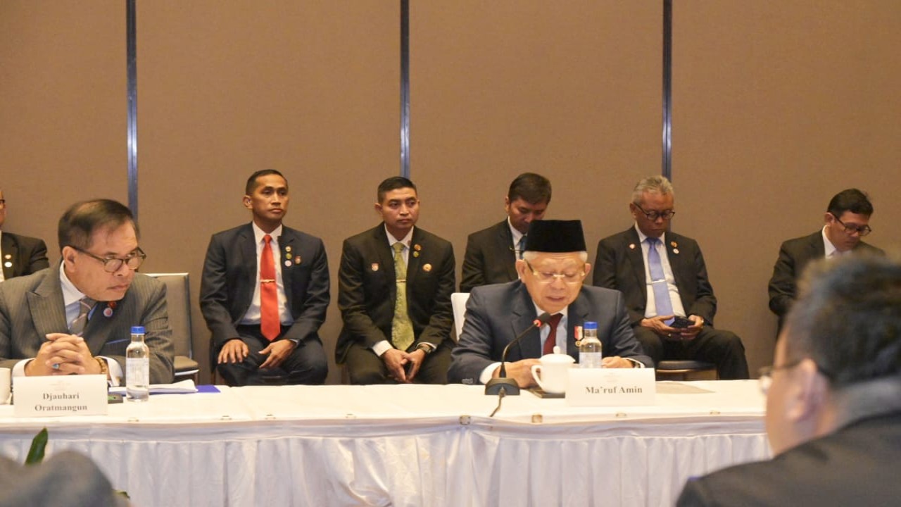 Wakil Presiden (Wapres) K.H. Ma’ruf Amin lakukan pertemuan dengan para pengusaha besar Tiongkok di Hotel Crowne Plaza Fuzhou Riverside, Jumat (15/09/2023).