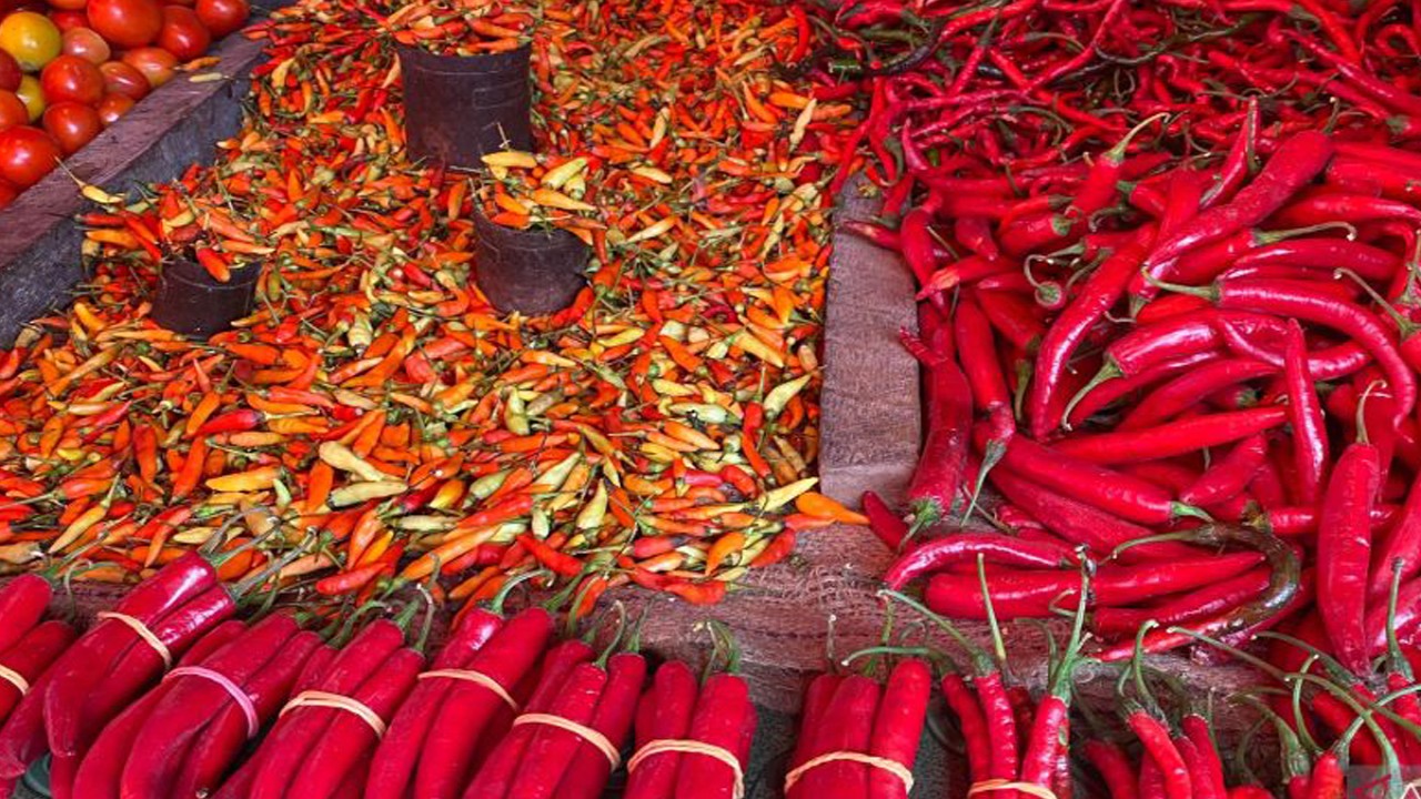 Cabai rawit yang mengalami kenaikan harga dijual di Pasar Basah Kota Kendari. (Antara/La Ode Muh Deden Saputra)