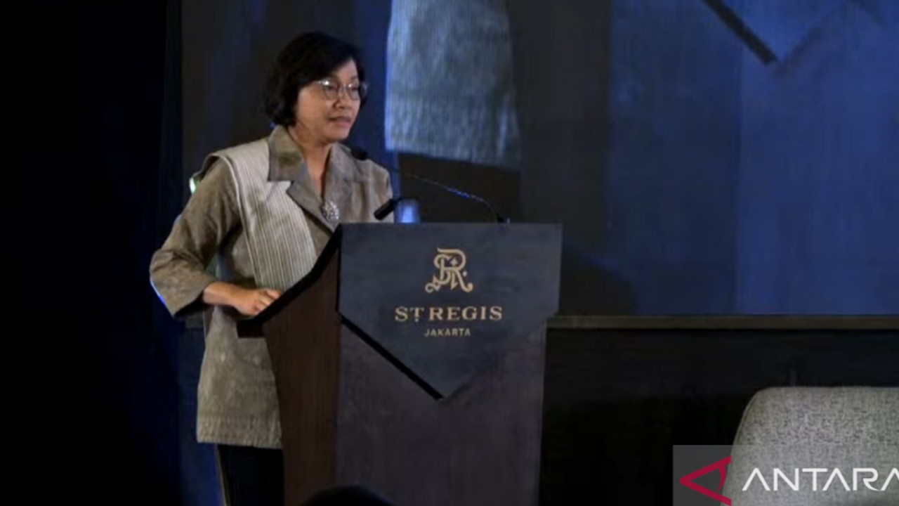 Tangkapan Layar - Menteri Keuangan (Menkeu) Sri Mulyani dalam acara Indonesia-Europe Investment Summit 2023 yang dipantau secara daring di Jakarta, Kamis (30/11/2023). (ANTARA/Agatha Olivia Victoria)