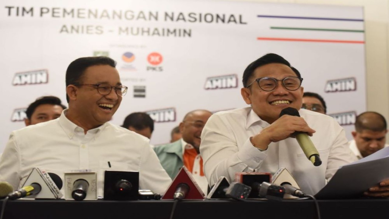 Capres dan cawapres nomor urut 1, Anies Baswedan dan Muhaimin Iskandar (Cak Imin). (Antara)