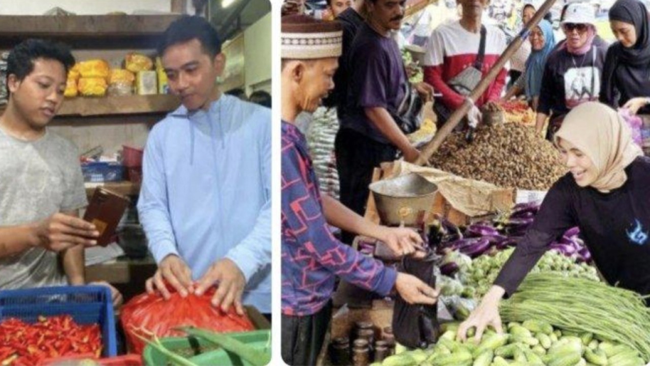 Cawapres Gibran Rakabuming dan Siti Atikoh Ganjar blusukan ke pasar