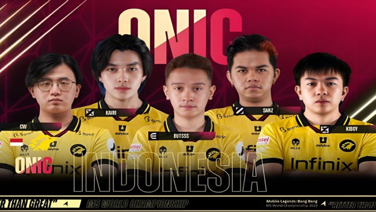 Tangkap layar roster Onic Esports dalam pertandingan pertama fase grup M5 World Championship yang berlangsung di Manila, Filipina, Sabtu (2/12/2023). (ANTARA/Arindra Meodia/youtube.com/MLBB Esports)