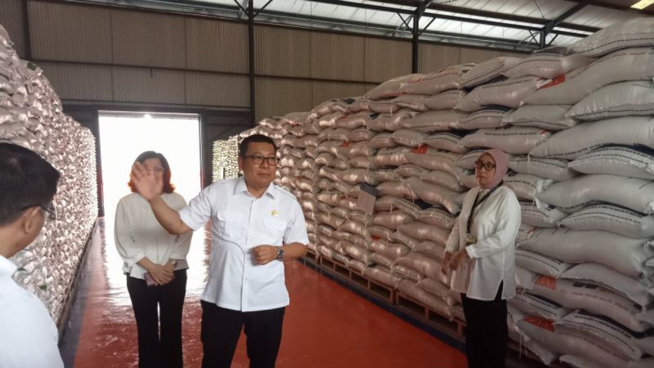 Kepala Badan Pangan Nasional Arief Prasetyo saat meninjau gudang Bulog Pajangan Kabupaten Bantul, Daerah Istimewa Yogyakarta. Selasa (30/1/2024) (ANTARA/Hery Sidik)