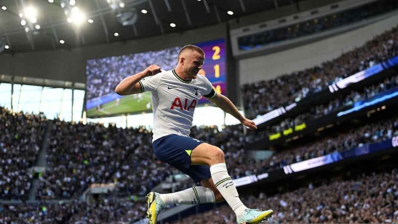 Pemain Tottenham Hotspur Eric Dier merayakan golnya ke gawang Leicester City pada lanjutan Liga Inggris di Tottenham Hotspur Stadium, London, Sabtu (17/9/2022). Tottenham menggilas Leicester 6-2. ANTARA FOTO/REUTERS/TONY OBRIEN/rwa.