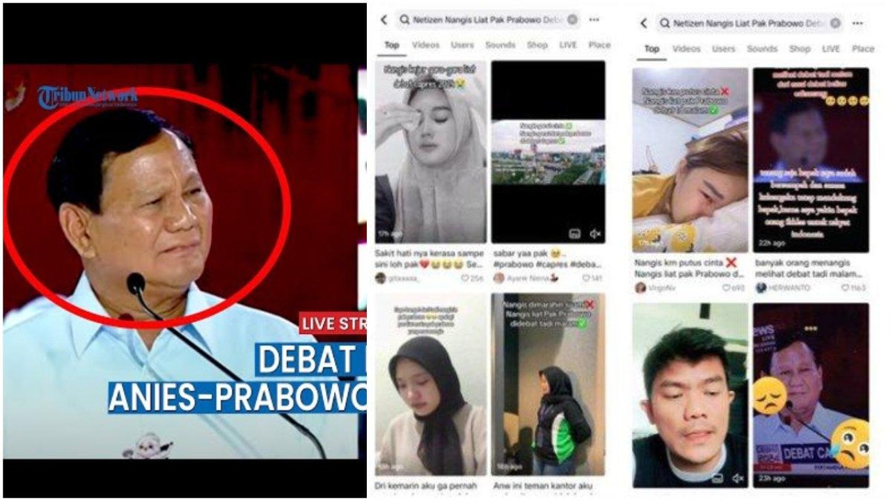 Ekspresi Prabowo saat debat capres kedua, yang membuat warganet sedih. (Net)