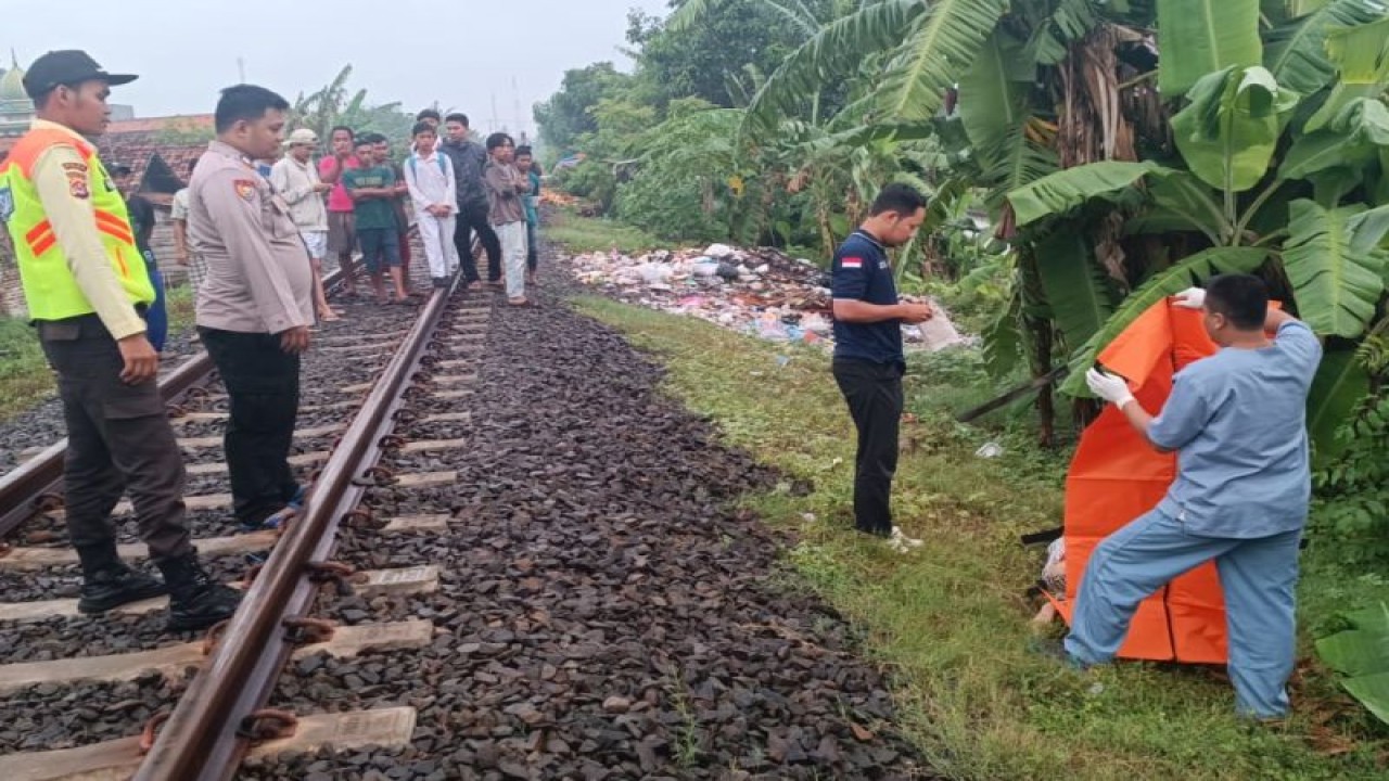 Polresta Serang Kota mengevakuasi sesosok mayat perempuan yang tewas diduga tertabrak kereta api di jalur perlintasan di Kasemen, Kota Serang, Banten, Senin (29/1/2024).  (ANTARA/HO-Dokumen Polres)