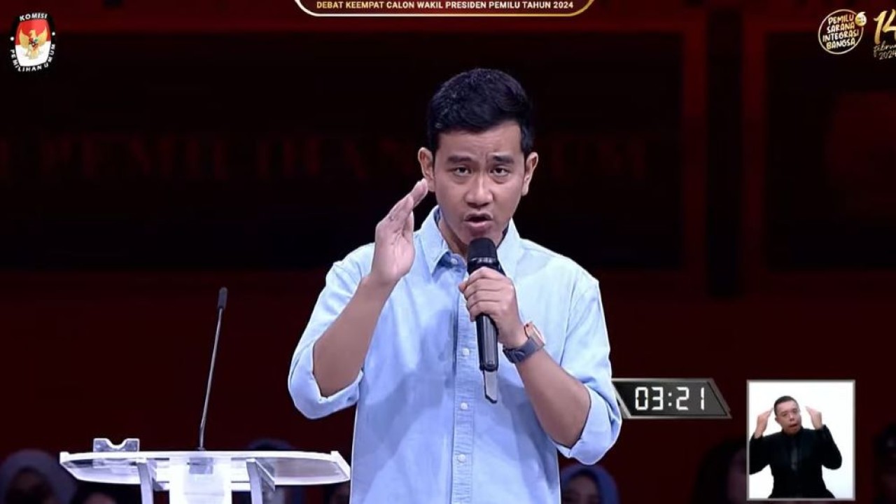 Cawapres nomor urut 2 Gibran Rakabuming Raka. (Tangkapan layar YouTube KPU RI)