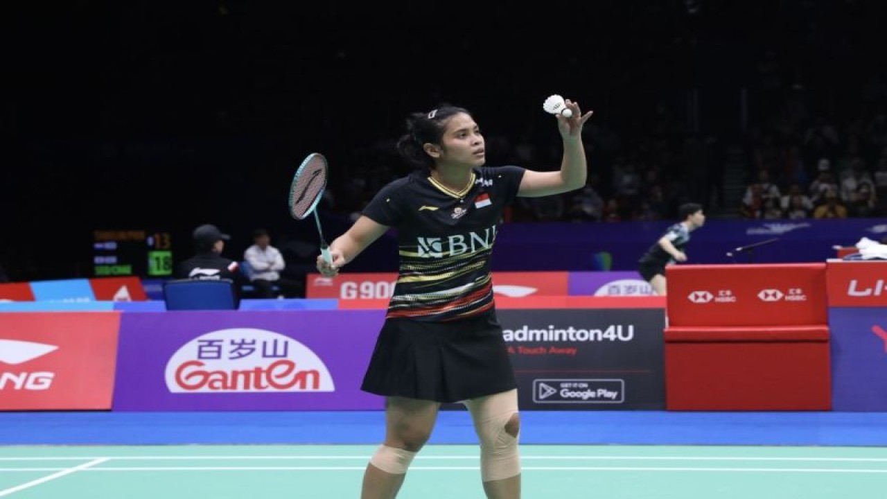 Tunggal putri Indonesia Gregoria Mariska Tunjung saat berlaga di babak pertama China Masters 2023 di Shenzhen, China, Rabu (22/11/2023). (ANTARA/HO/PBSI)