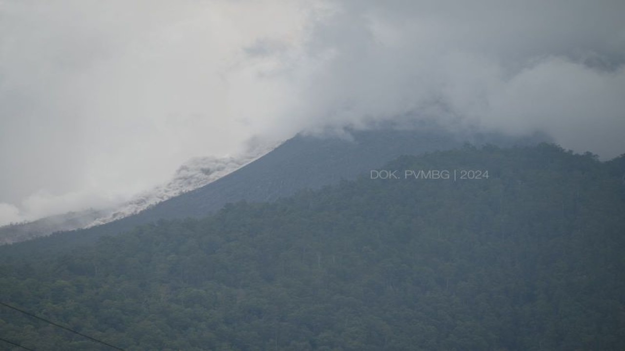 Awan panas guguran meluncur dengan jarak 1.500 ke arah utara dari pusat erupsi Gunung Lewotobi Laki-laki yang berlokasi di Flores Timur, Nusa Tenggara Timur, pada Senin (15/1/2024). (ANTARA/HO-PVMBG)