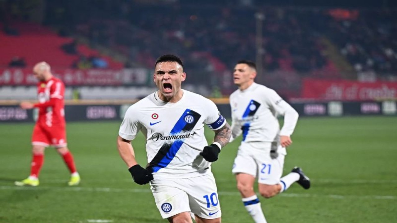 Selebrasi Lautaro Martinez usai mencetak gol untuk Inter Milan dalam pertandingan Liga Italia lawan Monza di Stadio Brianteo pada Minggu (14/1/2024). Antara/Inter.it