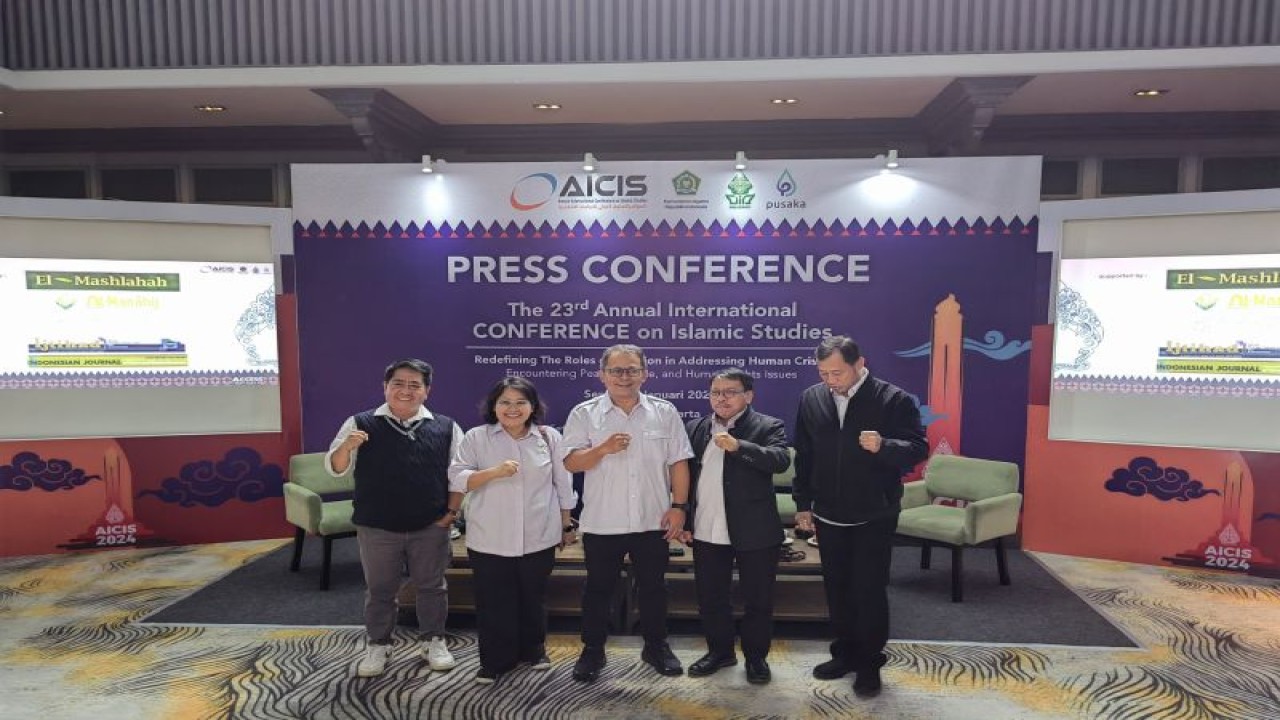 Konferensi pers jelang penyelenggaraan Annual International Conference on Islamic Studies (AICIS) ke-23 di UIN Walisongo Semarang, 1-4 Februari 2024, di Jakarta, Senin (29/1/2024). (ANTARA/Asep Firmansyah)