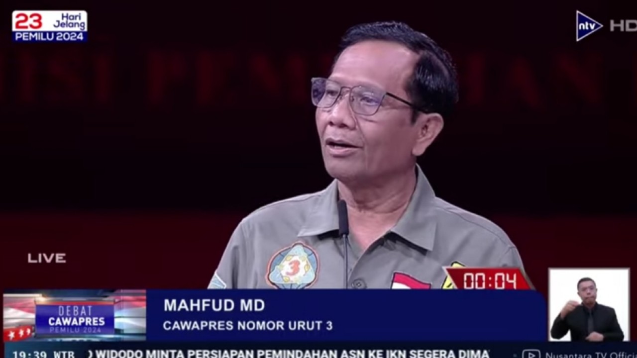 Cawapres Mahfud MD/Tangkapan layar Nusantara TV