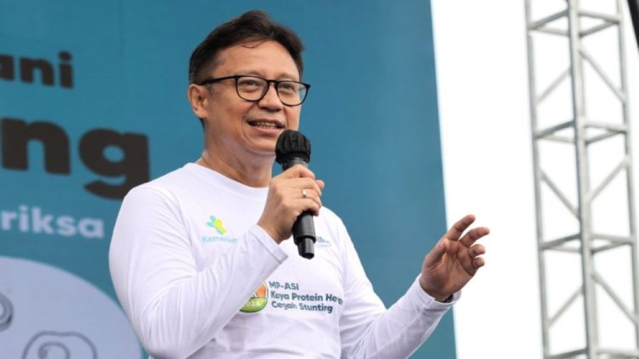 Menteri Kesehatan (Menkes) Budi Gunadi Sadikin saat menghadiri puncak Peringatan Hari Gizi Nasional ke-64, di Kawasan Monumen Nasional (Monas) Jakarta, pada Minggu (28/1/2024). (Istimewa)