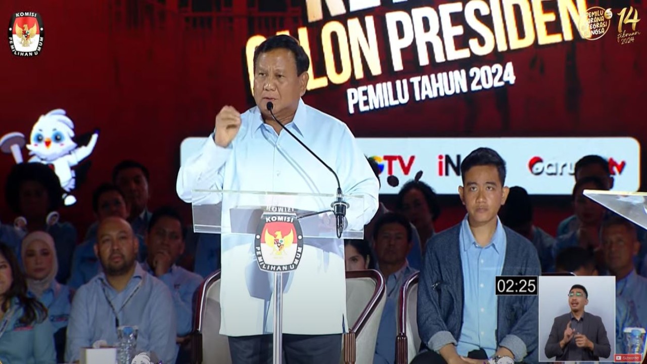 Calon presiden nomor urut 2 Prabowo Subianto. (Tangkapan layar YouTube KPU RI))