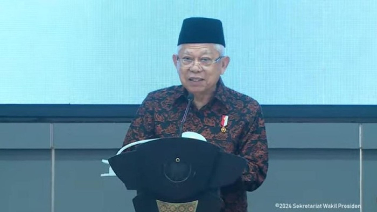 Wakil Presiden Ma'ruf Amin hadir dan memberikan sambutan pada HUT PDI Perjuangan/Foto: tangkapan layar youtube setwapres