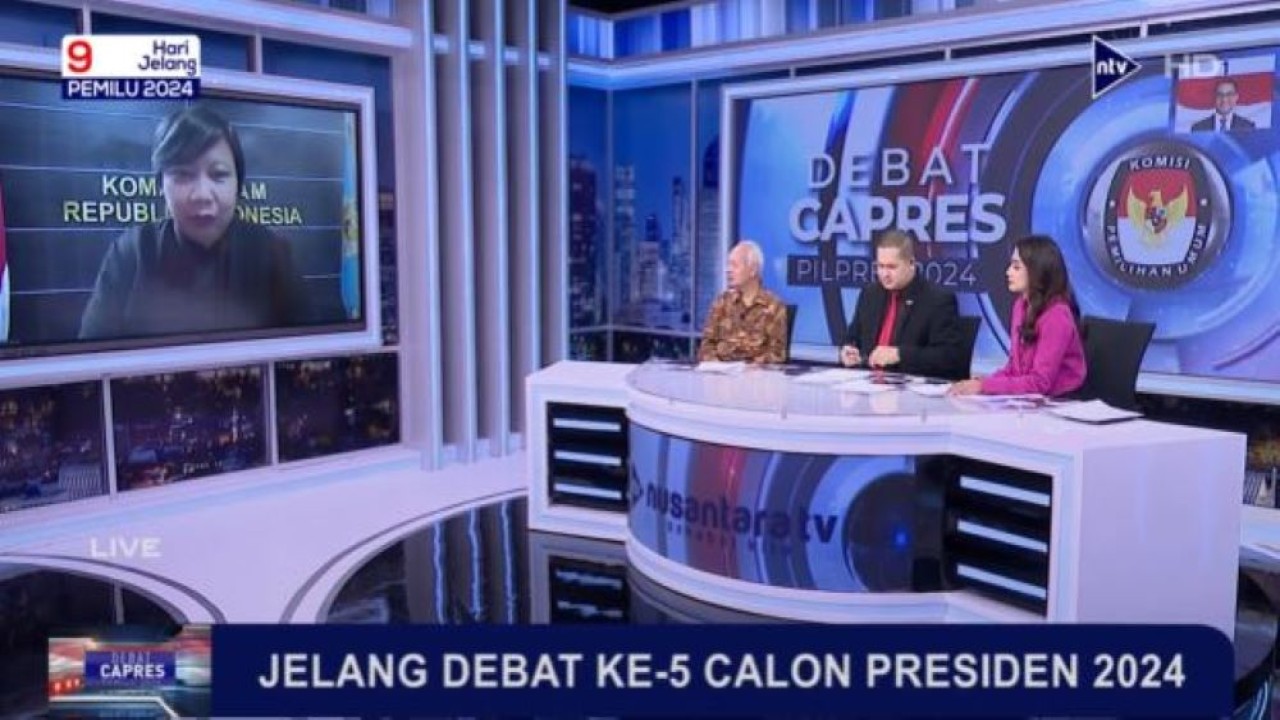 Komisioner Komnas HAM Anis Hidayah saat menjadi narasumber jelang debat capres Pilpres 2024 di Nusantara TV, Minggu (4/1/2024).