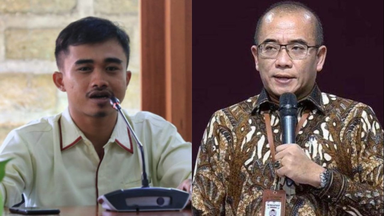 Ketua Lembaga Demokrasi dan Pemilu KMHDI I Putu Esa Purwita dan Ketua KPU RI Hasyim Asy'ari.