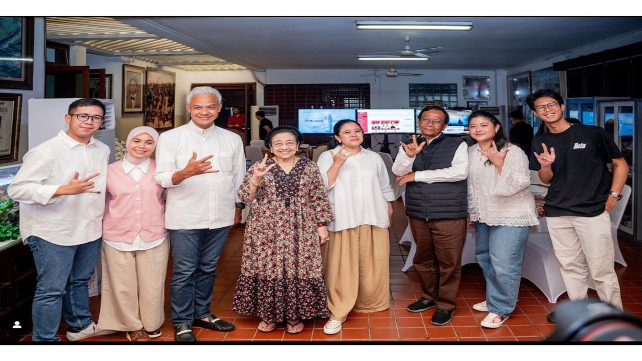 Megawati, Puan Maharani bersama Ganjar dan Mahfud usai pencoblosan