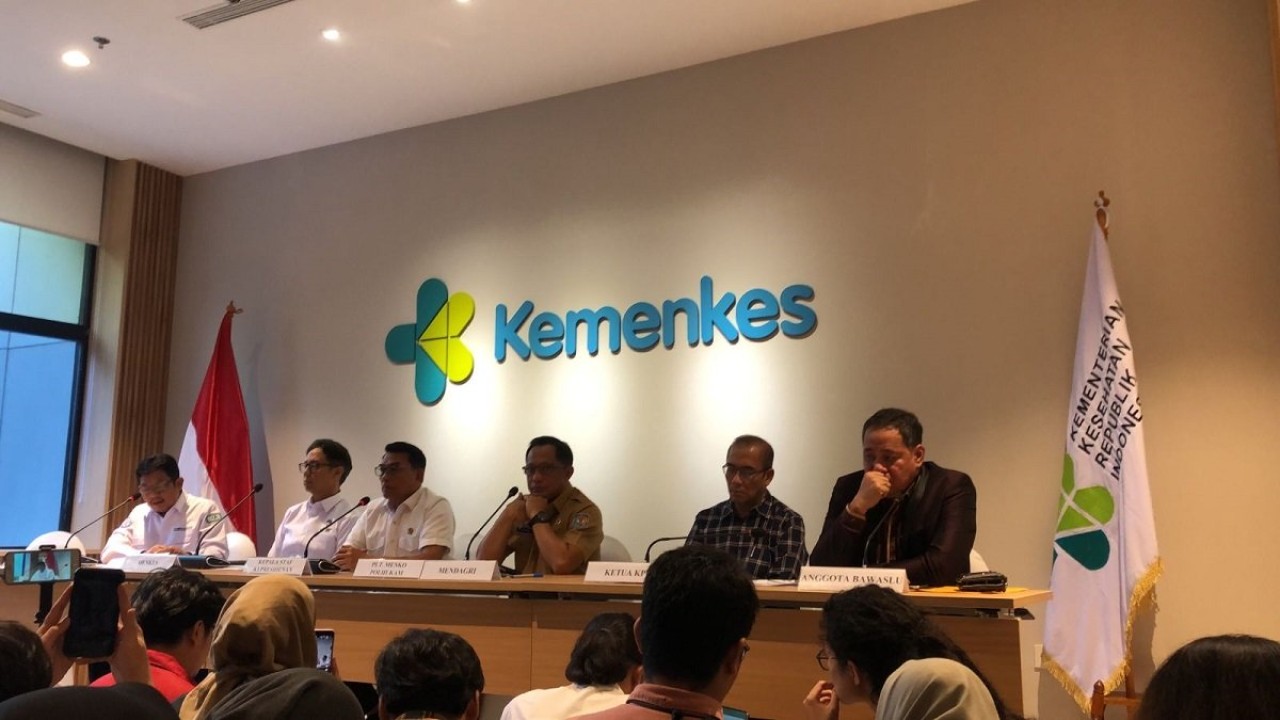 KPU, Bawaslu, Kemenkes dan BPJS menggelar konferensi pers Perkembangan Kesehatan Petugas Penyelenggara Pemilu Tahun 2024/ist