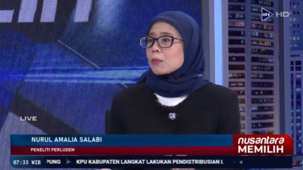 Peneliti Perludem Nurul Amalia Salabi saat menjadi narasumber di Nusantara TV dalam Program "Nusantara Memilih", Rabu (14/2/2024).