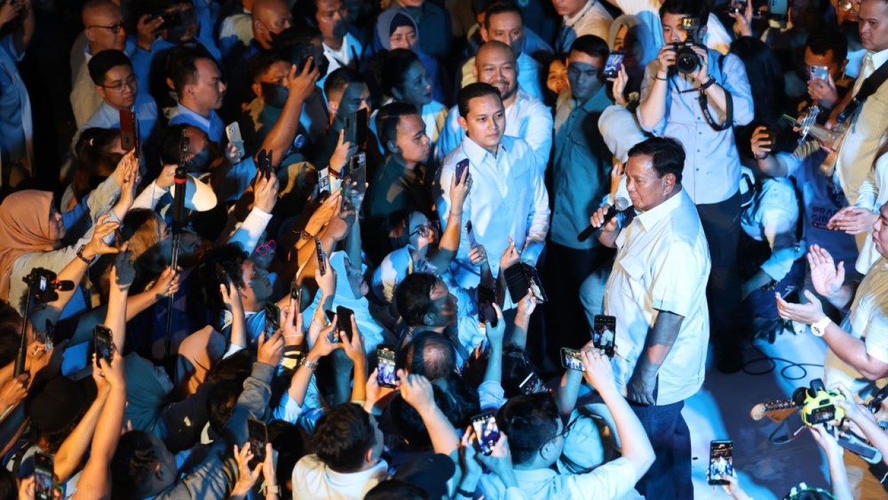 Prabowo Subianto menghadiri acara bertajuk "Reuni Akbar Rabu Biru untuk Indonesia", di Kemang Village, Jakarta Selatan (Jaksel), Rabu (31/1/2024). (Istimewa)