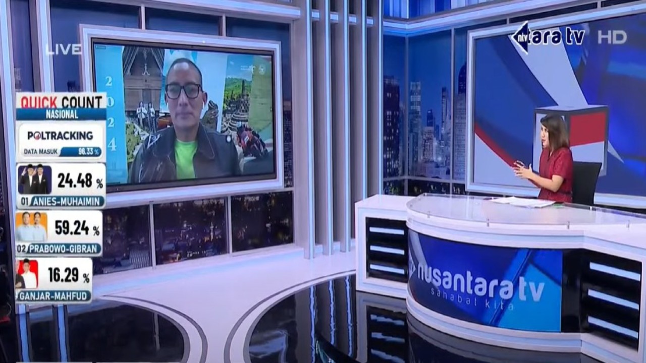 Menteri Pariwisata dan Ekonomi Kreatif (Menparekraf) Sandiaga Uno saat menjadi narsum dalam program Special Report 'Nusantara Memilih' yang disiarkan langsung NusantaraTV