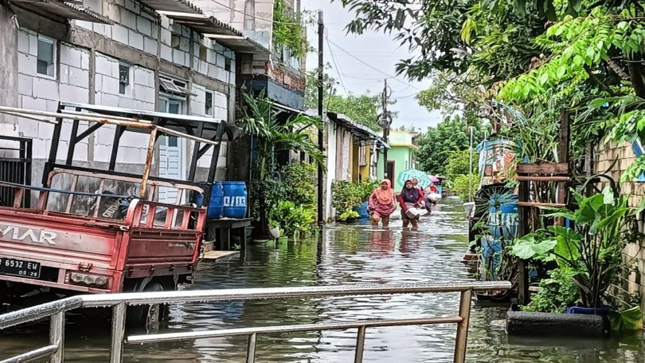 Banjir yang menggenangi permukiman di wilayah Tlogosari, Semarang Jawa Tengah. (Foto: ANTARA/Zuhdiar Laeis.)