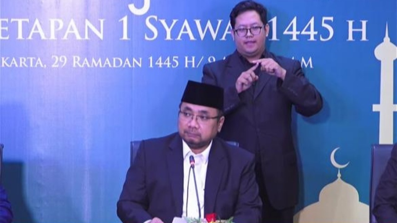 Menag Yaqut Cholil Qoumas dalam konferensi pers penetapan 1 Syawal 1445 Hijriah. (YouTube)