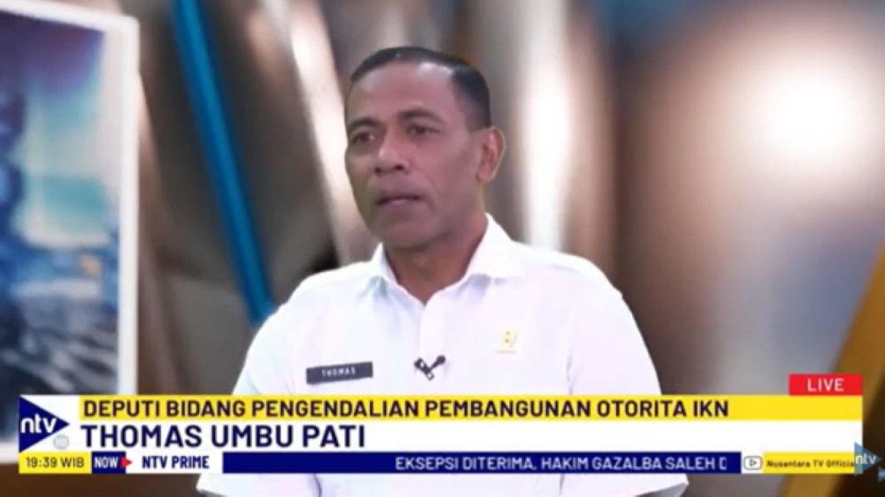 Deputi Bidang Pengendalian Pembangunan Otorita IKN, Thomas Umbu Pati dalam dialog NTV Prime di studio NusantaraTV