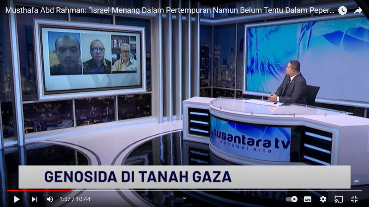 Jurnalis Senior Kompas, Musthafa Abd Rahman saat menjadi narasumber Bersama Dirjen Asia Pasifik dan Afrika Kemenlu, Abdul Kadir Jailani dan Pakar Hubungan Internasional UNPAD, Teuku Rezasyah dalam Dialog NTV Prime di NusantaraTV, Senin (6/5/2024)