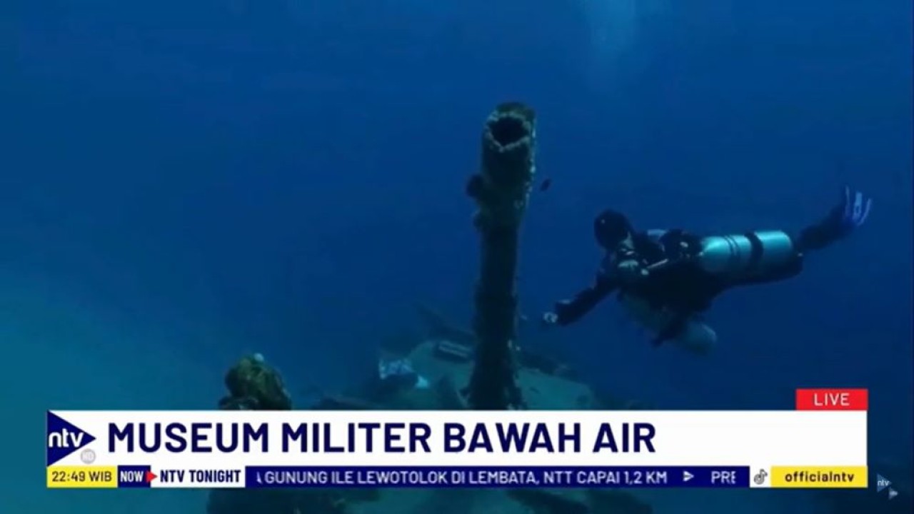 Penyelam melihat bangkai tank di museum militer bawah laut Yordania