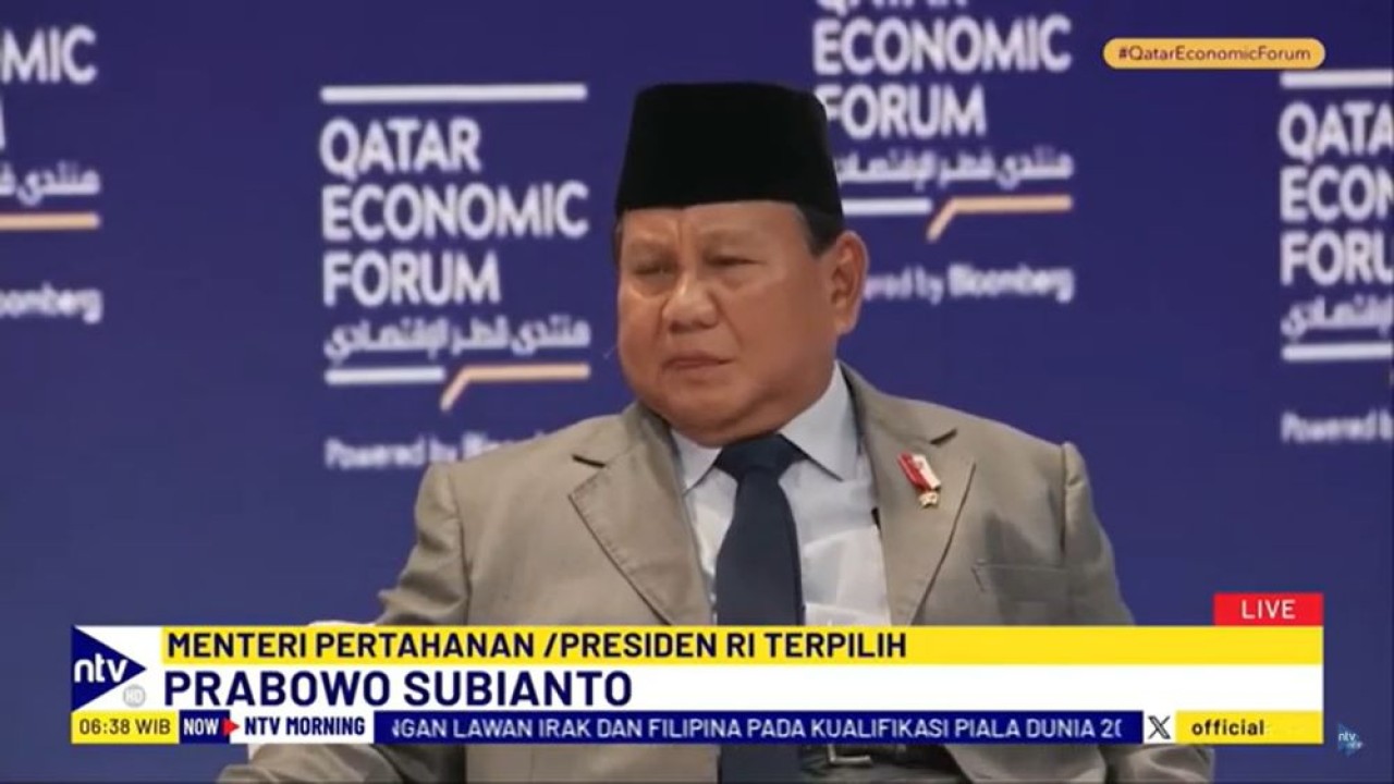 Prabowo Subianto saat berbicara di Forum Ekonomi Qatar 2024