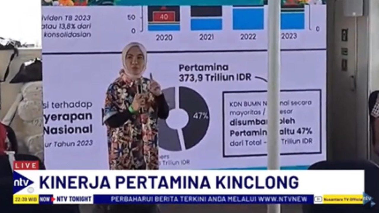 Direktur Utama PT Pertamina (Persero) Nicke Widyawati memaparkan capaian positif kinerja Pertamina hingga berhasil raih laba bersih tertinggi/tangkapan layar NTV