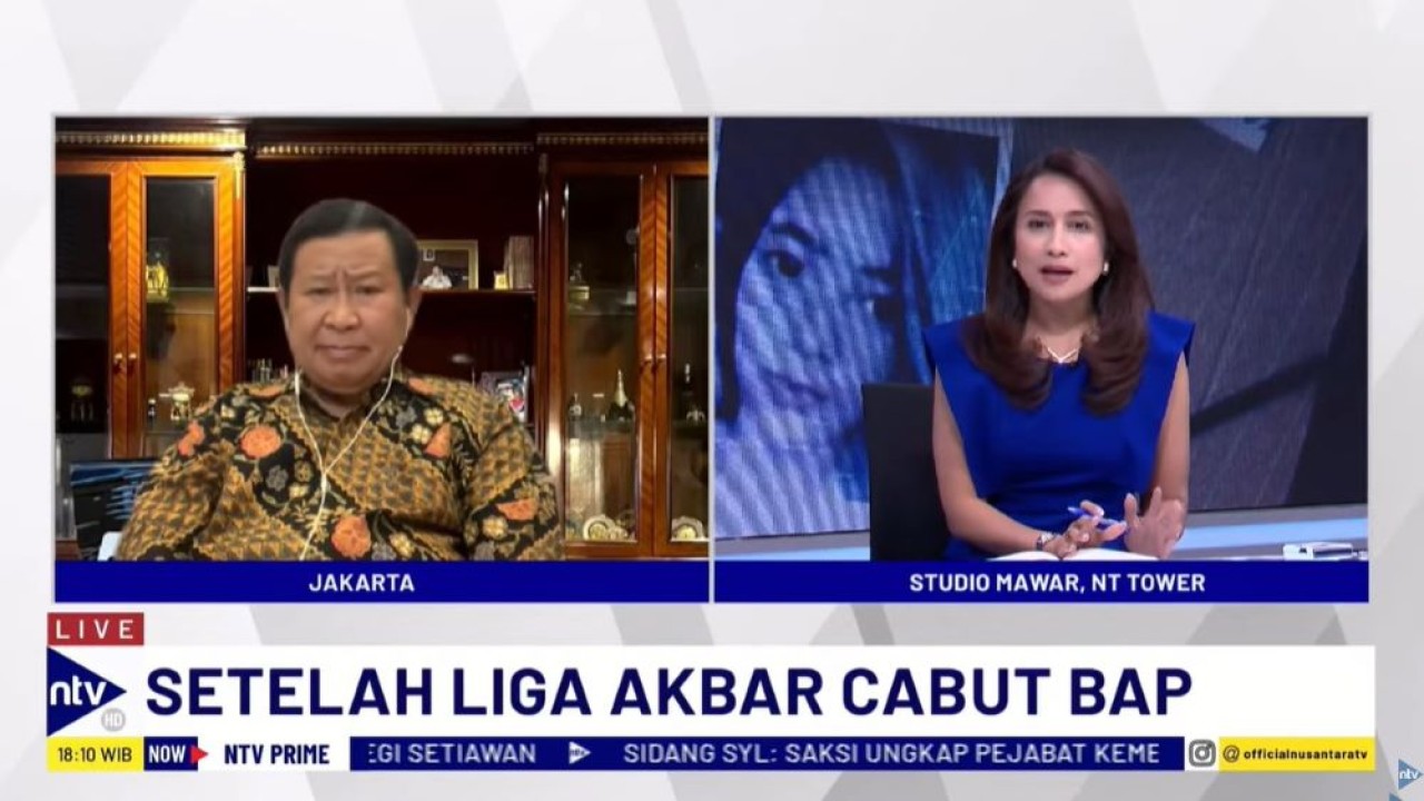 Mantan Kepala Badan Reserse dan Kriminal (Kabareskrim) Polri Komjen Pol (Purn) Susno Duadji saat menjadi narasumber dalam program NTV Prime di Nusantara TV, Rabu (19/6/2024).