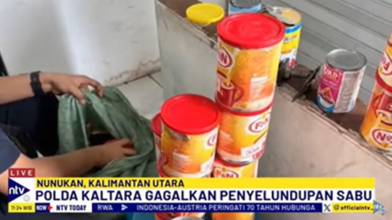 Penyelundupan 9,7 kg sabu dengan modus dimasukkan ke dalam kaleng susu kental manis berhasil digagalkan Polda Kaltara, Polres Nunukan dan Bea Cukai Nunukan/tangkapan layar NTV