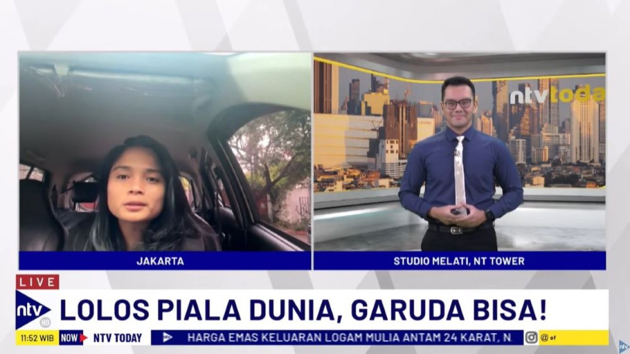 Pemain timnas Putri Indonesia, Ade Mustika Oktafiani saat menjadi narasumber dalam program NTV Today di Nusantara TV, Selasa (11/6/2024).