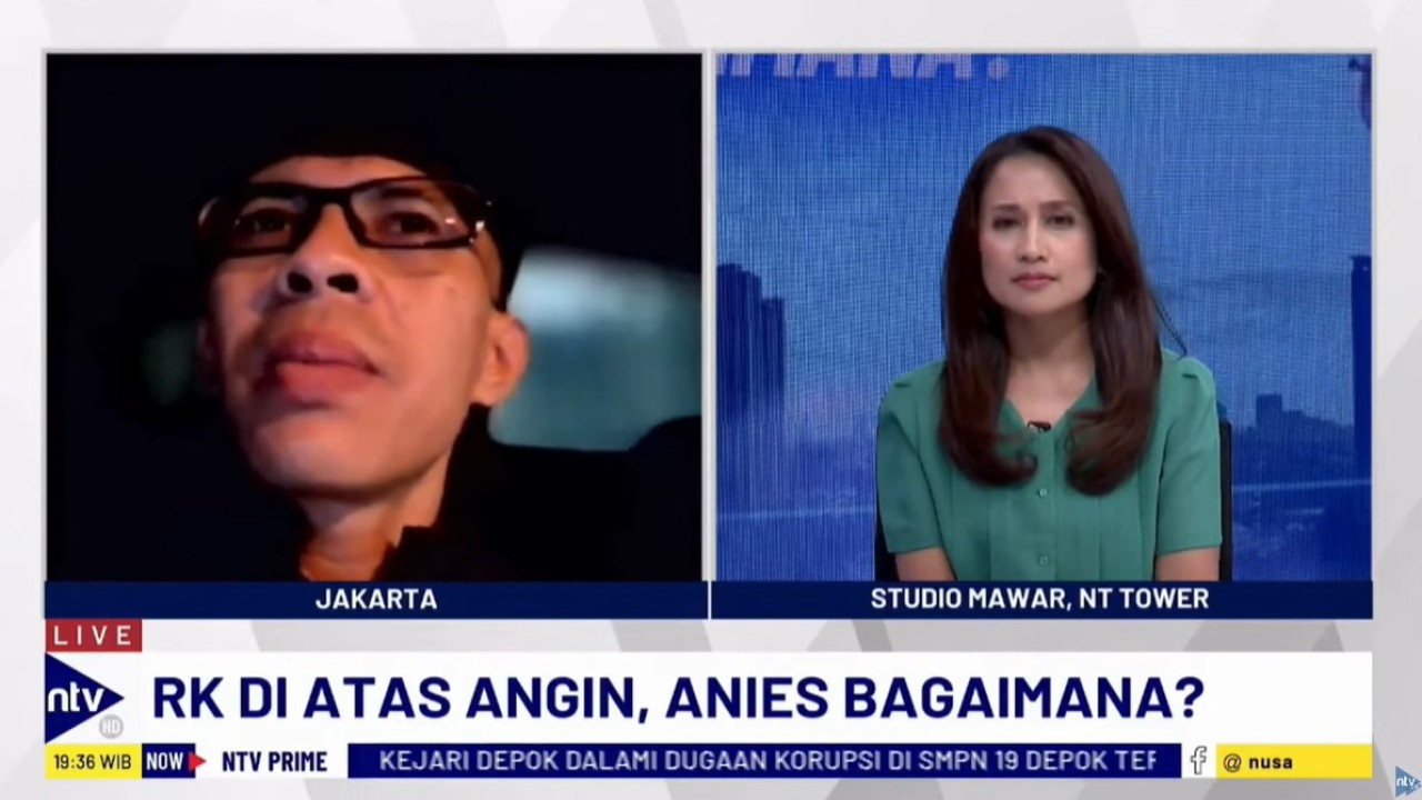 Pengamat politik Universitas Al Azhar Indonesia, Ujang Komarudin saat menjadi narasumber program dialog NTV Prime di Nusantara TV, Selasa (6/8/2024).