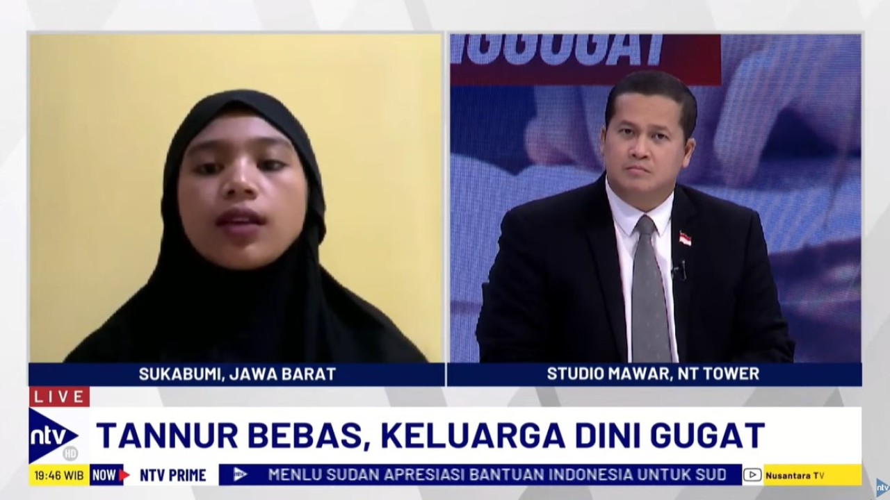 Adik almarhum Dini Sera Afrianti, Alfika Risma saat menjadi narasumber dalam program Dialog NTV Prime di Nusantara TV, Jumat (9/8/2024).