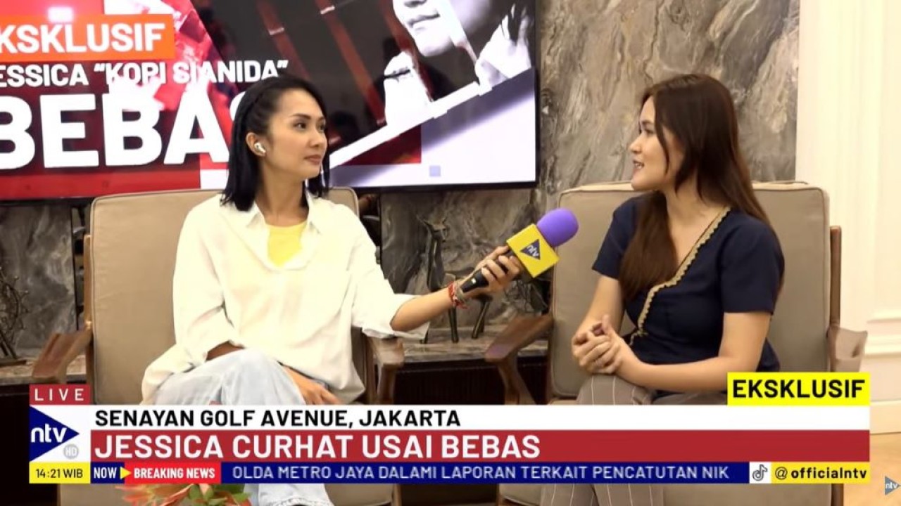 Jessica Kumala Wongso saat wawancara "One on One" Eksklusif Jessica 'Kopi Sianida" bebas di Nusantara TV, Minggu (18/8/2024).