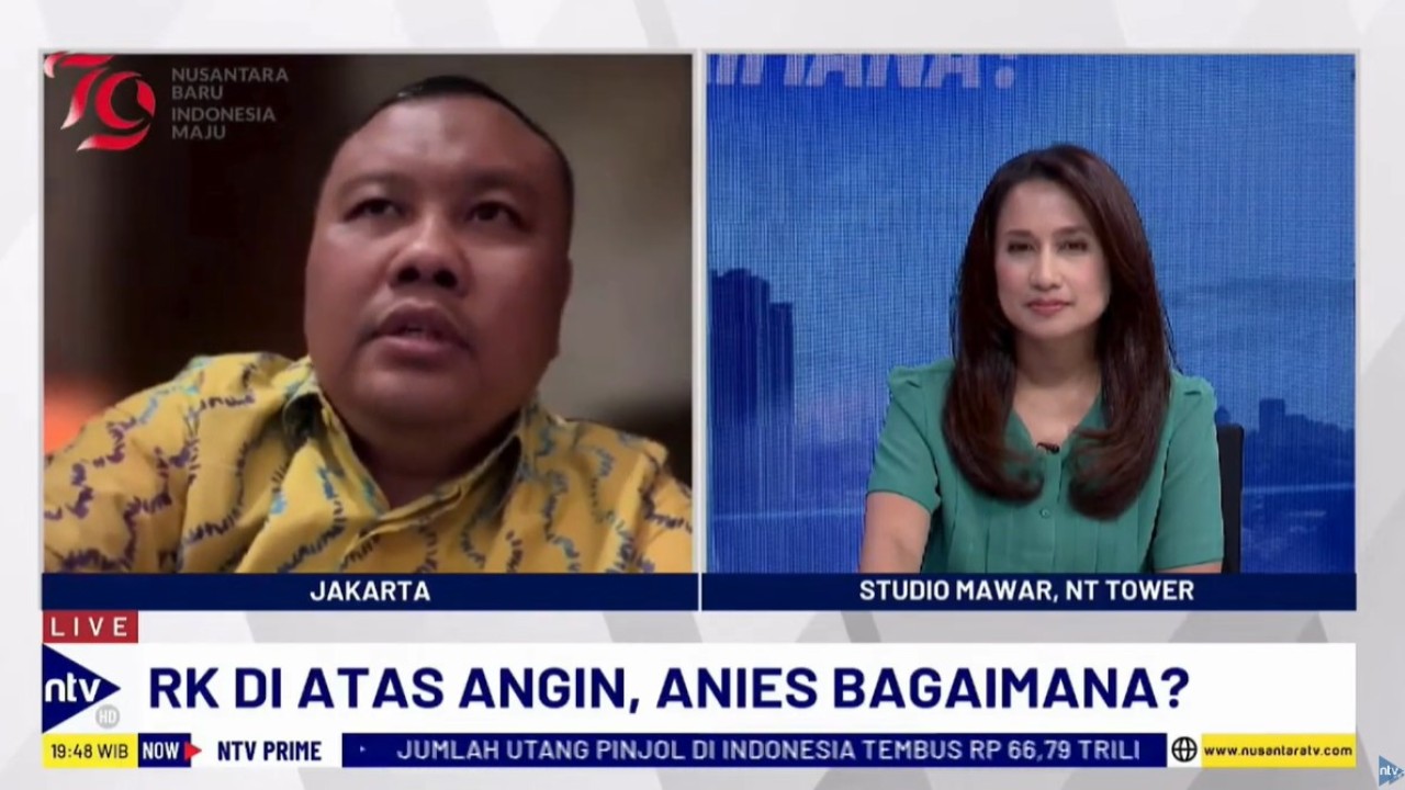 Analis Komunikasi Politik dan Founder Lembaga Survei KedaiKOPI Hendri Satrio saat menjadi narasumber dalam program dialog NTV Prime di Nusantara TV, Selasa (6/8/2024).